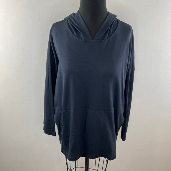 Eskandar Blue Hoodie Pima Cotton Pockets Draped Sleeve Hooded Top Classic Size 0 - Picture 2 of 10